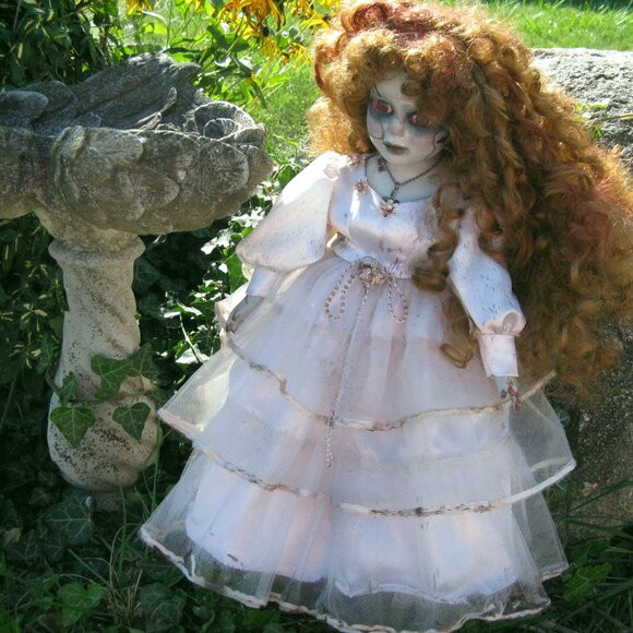 Custom Creepy Bride Doll Hand Painted Porcelain Halloween Art Gothic Horror OOAK - Picture 10 of 12